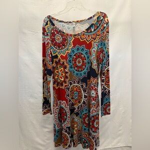 HiMONE Long Sleeve Swing Dress Boho Mandala Pattern Size Large